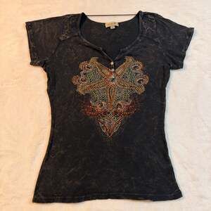 One World Short Sleeve Tee shirt with a rhinestone graphic